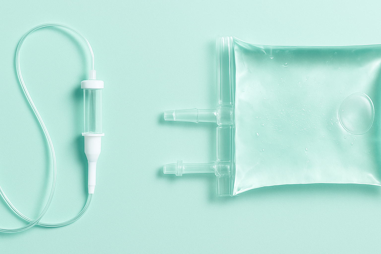 IV drip bag on pastel background
